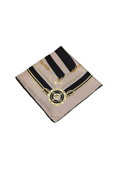 Mim Eşarp Vesi Eşarp Zincir Desenli Sport Twill Eşarp 120x120 Cm Vizon - Siyah