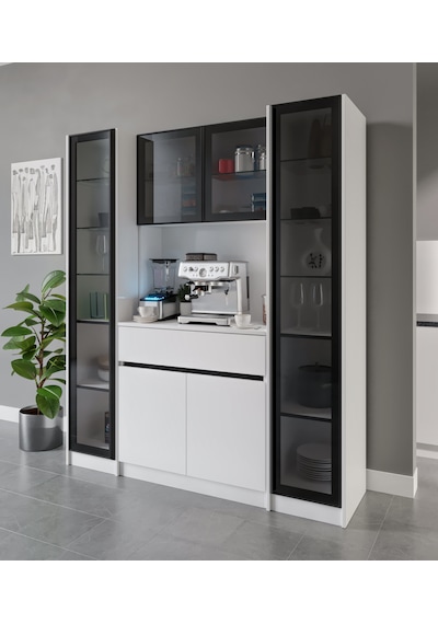 Moon Maxi Kahve Köşesi Komple Mdf Led Aydınlatmalı Mutfak Kahve Dolabı Beyaz