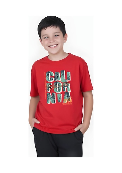Panios Kids 1976 Cali Baskılı Erkek Çocuk Yuvarlak Yaka Kısa Kollu T-shirt Kırmızı
