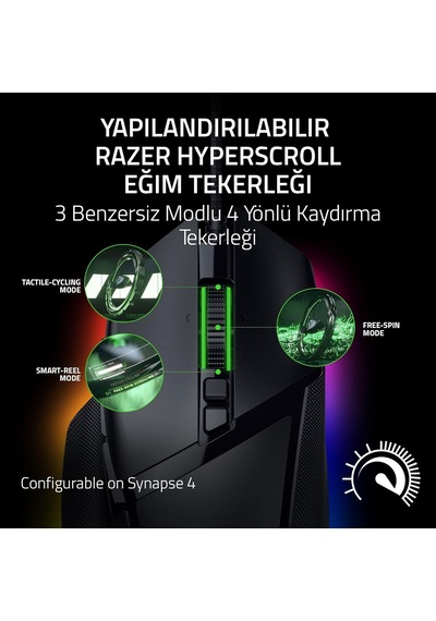 Razer Basilisk V3 35k - Tamamen Özelleştirilebilir Ergonomik Kabl