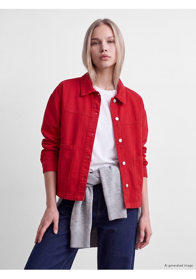 Lcw Vision Kırmızı Oversize Kadın Jean Gömlek