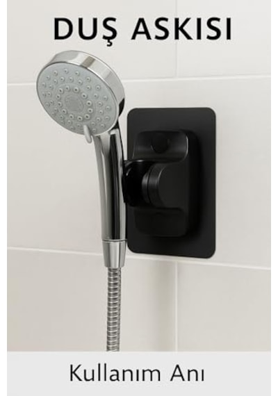 Yapışkanlı Lüks Duş Askısı Siyah Renk Vidalama Gerektirmez Suya Dayanıklı Pratik Montaj Tüm Banyo Diğer