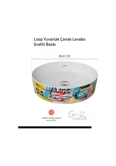 Creavit Loop Gen-z Çanak Lavabo Ø40 Cm Grafiti Lp140-00cb00e-gb00