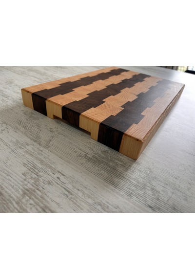 Nfzz Ceviz Ladin End Grain Kesme Tahtası 41x26x4 Cm Masif Ahşap Kasap Bloku Kahverengi - Krem