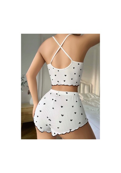 Lily Bianca Nightwear Göbek Dekolteli Şortlu Penye Gecelik Beyaz