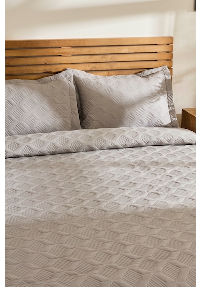 Kaşmir Home Greta Geometrik Çift Kişilik Yatak Örtüsü Takımı Koyu Gri 230x240 Cm Koyu Gri