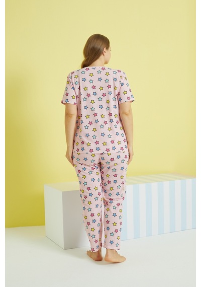 Siyah İnci Curve Büyük Beden Battal Boy Örme Pijama Takımı 24103613 Çok Renkli