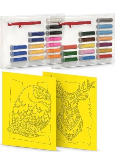 Çerçeveli Yetişkin Kum Boyama Aktivite Seti, Sand Art 2in1 Geyik Ve Baykuş-red Castle Ykf-01