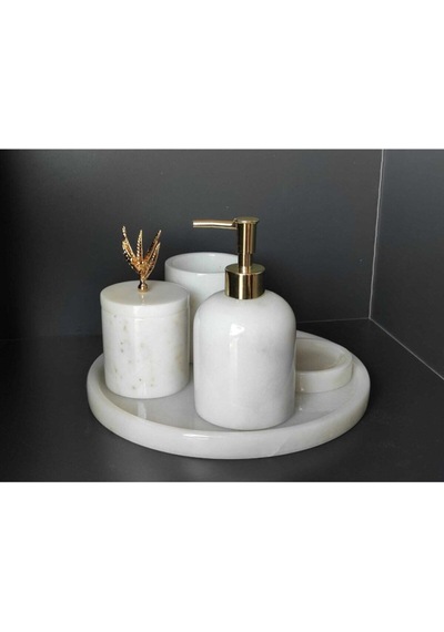Beyaz Mermer 5'li Banyo Seti Gold Zeytin Dalı Aksesuarlı Beyaz
