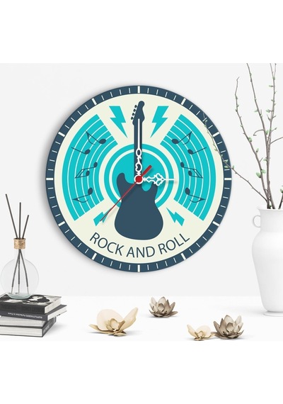 Dekoratif Rock And Roll Tasarımlı Ahşap Duvar Saati - 1 Çok Renkli