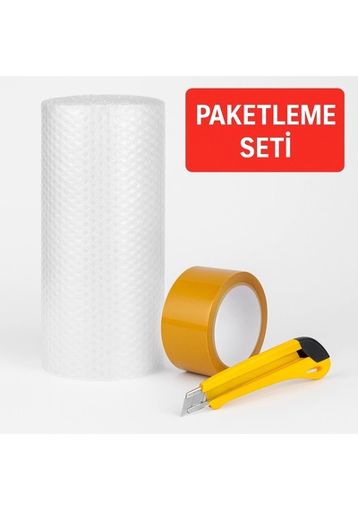 100 Cm X 25m Balonlu Naylon + Vege Koli Bandı + Maket Bıçağı Paketleme Seti