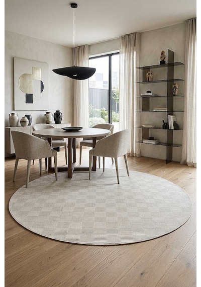 Kaymaz Yıkanabilir Doğal Dokulu Krem Dekoratif Sisal Yuvarlak Halı Siesta 1506 Kemik-krem