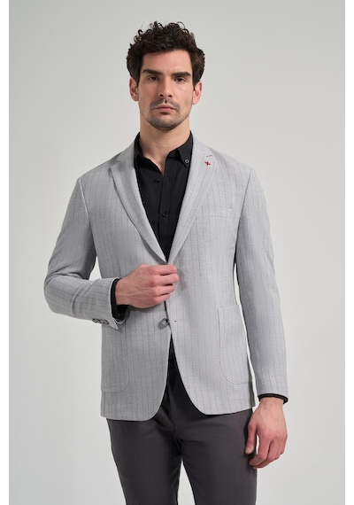 İmza Çizgili Desen Gofreli Mono Yaka Esnek 6 Drop Slim Fit Ceket 1002250122 Gri