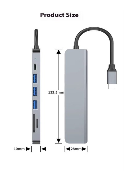 7in1 Aluminium Pd100w Hızlı Şarj 4k 60hz Hdm 3xusb 1xtype-c Tf/sd Usb Çoklayıcı Çevirici