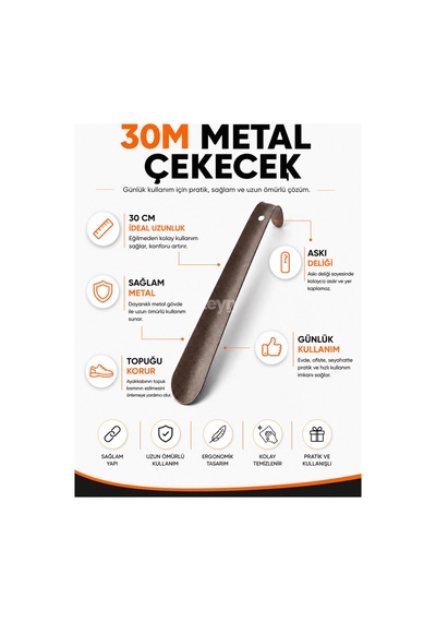 Zeyn Gross Metal Ayakkabı Çekeceği 30 Cm - Dayanıklı Metal Kerata - Ergonomik Ayakkabı Giydirici