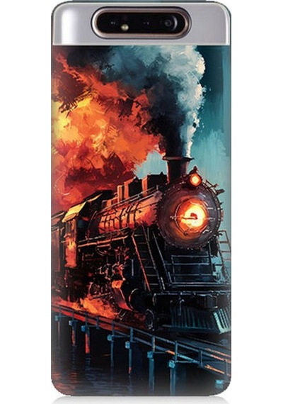 Samsung Galaxy A80 Uyumlu Buharlı Tren Yolculuğu Desenli Silikon Kılıf Çok Renkli