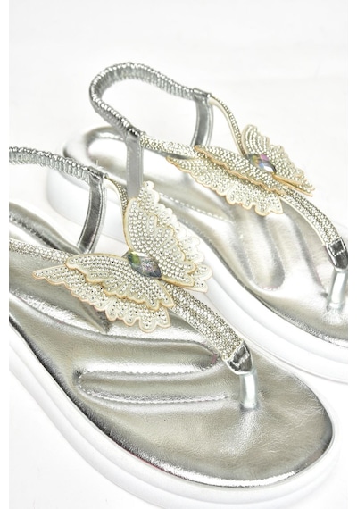 Fox Shoes S404086009 Gümüş Parmak Arası Kadın Sandalet Gümüş