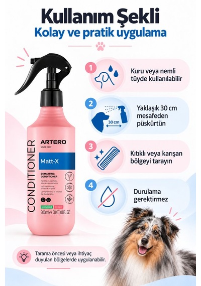 Artero Matt-x Profesyonel Kedi Köpek Keçeleşmiş Tüy Ve Düğüm Açıcı Bakım Spreyi 300 Ml