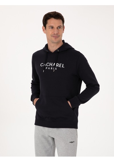 Lacivert Regular Fit %100 Pamuk Kapüşonlu Sweatshirt