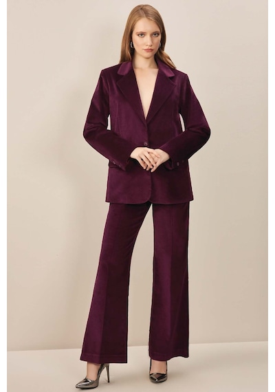 Erkek Yaka Mürdüm Kadife Blazer Mürdüm