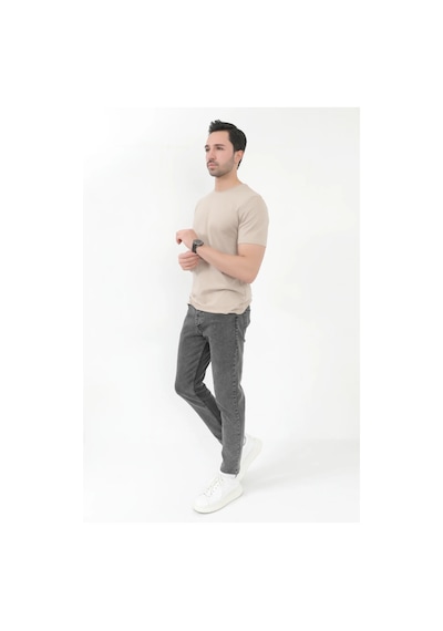 Giysa Erkek Skinny Jean Füme Kar Yıkama Düğme Kapamalı Likralı Kot Pantolon - 5602 Füme