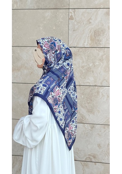 Qalortex Scarf Pamuklu Piraye Desen Eşarp - Morcivert Morcivent