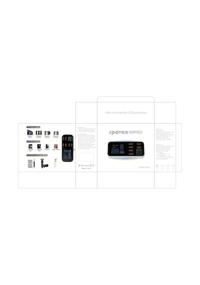 Spovan Impro Led Ekranlı 8 Port Usb Type C Şarj Cihazı