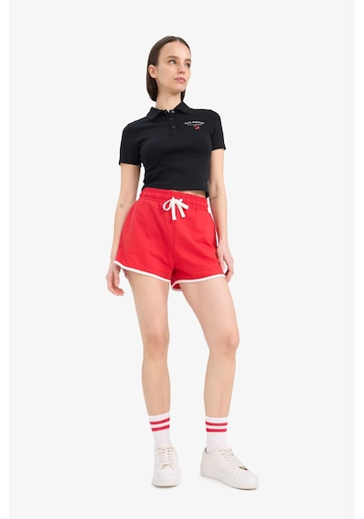DeFacto Coool Fitted Polo Yaka Baskılı Ribana Kısa Kollu Siyah Tişört D1095AX25SMBK81