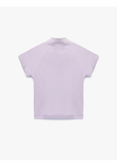 Koton Slim Fit Kolsuz Dik Yaka Fermuarlı Spor Tişört Lila 6sak10350nk