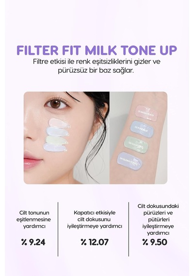 Işıltılı, Ton Eşitleyici Krem Filter Fit Milk Tone Up 004 Glowy Purple Spf30 Pa++