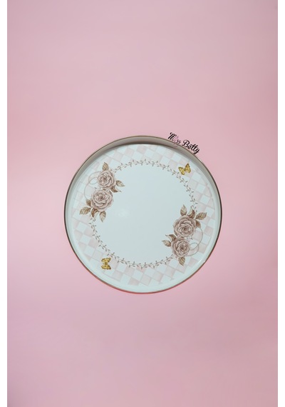 Rosadora Emaye Çay Tepsisi Dekoratif Vintage Servis Tepsisi Pembe
