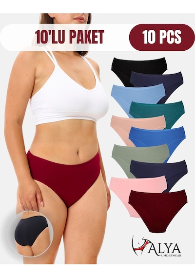 Alya Underwear Kadın Külot Basic Slip Renkli Pamuklu Iç Çamaşırı 10'lu Paket Multicolor-x32 Multicolor - X32