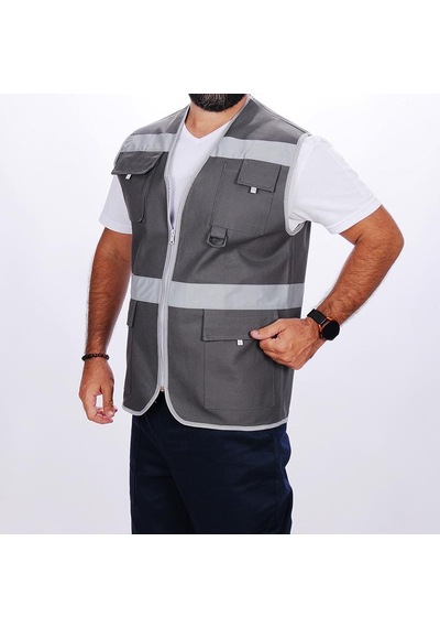 Formteks İşçi Çok Cepli Reflektörlü Alet Yeleği Gri Gri