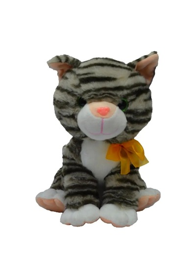 Miyavlayan Tekir Peluş Sesli Kedi 28 Cm Kedi Sesi Çıkaran Gri Siyah Gri
