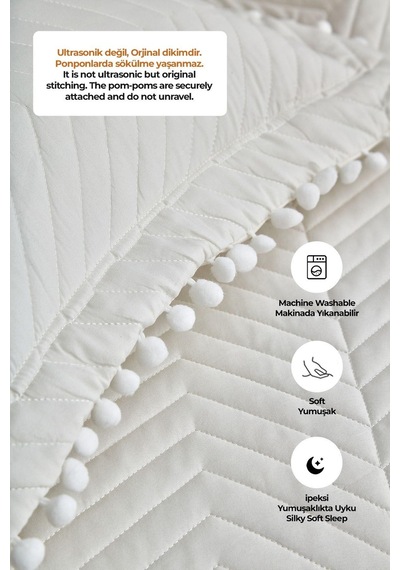 Evlen Home Ollie %100 Pamuk Yatak Örtüsü Pike Takımı Çift Kişilik Ponponlu Kapitone Günlük Krem Kırık Beyaz Evlen Home Ollie %100 Pamuk Yatak Örtüsü Pike Takımı Çift Kişilik Ponponlu Kapitone Günlük Krem Kırık Beyaz
