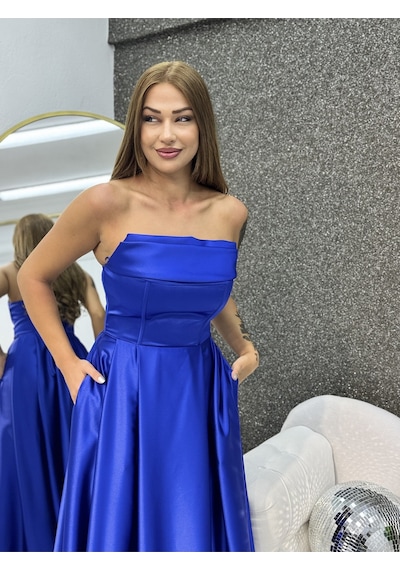 E&a Eren Abiye Siyah Drapelı Saten Abıye Mavi