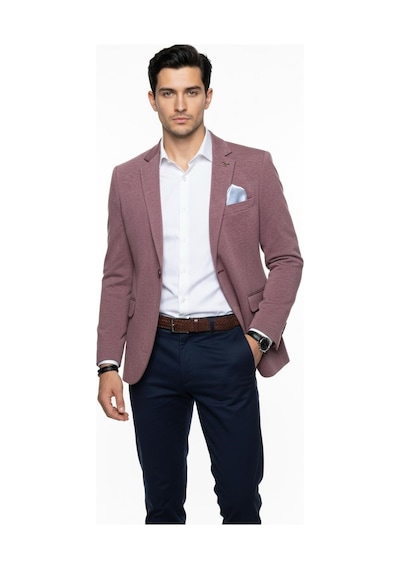 Plus Scorpion Erkek Pamuklu Penye Likralı Tek Düğmeli Çift Yırtmaçlı Blazer Ceket Bordo