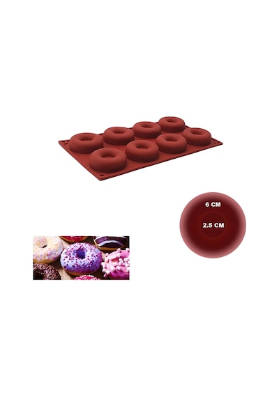 Flexmat Silikon Kek Kalıbı Donat 6' Li Silikon Kırmızı Diğer