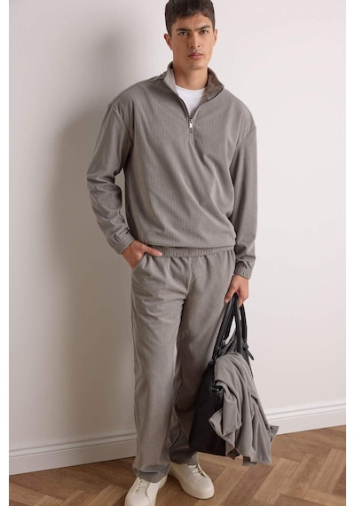 Defacto Boxy Fit Dik Yaka Fermuarlı Kadife Sweatshirt E9364ax25augr454 Gri