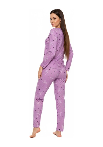 Bisiklet Yaka Süet Pijama Takımı 6007 Lila Mor