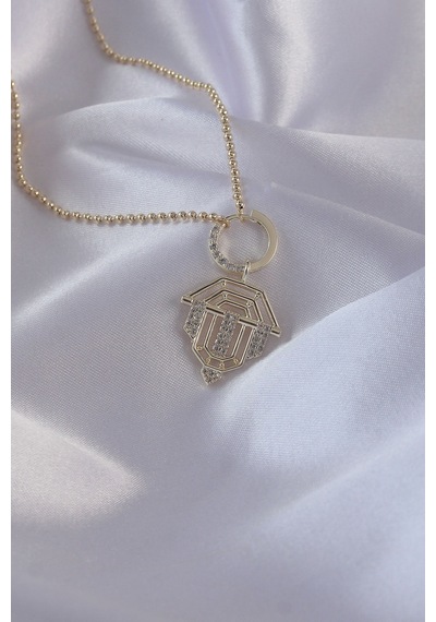 Ezoconcept Pirinç Zirkon Taşlı Gold Renk Oval Detaylı Serenay Kolyesi Çok Renkli
