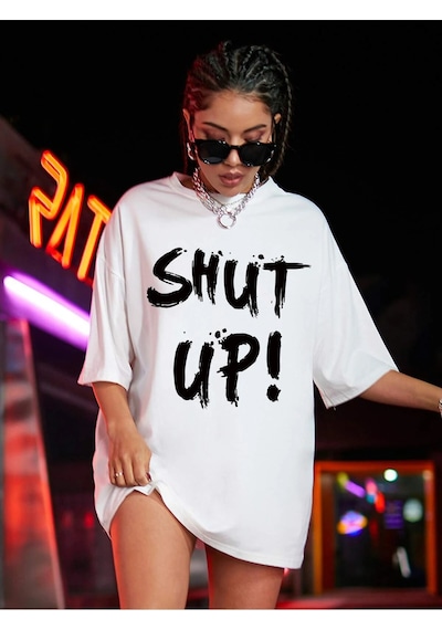 Tarzsokak Coolane Drop Omuz Letter Grafikli Oversize Tişört Beyaz