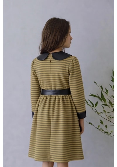 Fesshera Kids Kız Çocuk Elbise Suni Deri Detaylı Bebe Yaka Sırtı Fermuarlı Şık Elbise Sarı Fesshera Kids Kız Çocuk Elbise Suni Deri Detaylı Bebe Yaka Sırtı Fermuarlı Şık Elbise Sarı