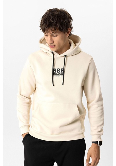 Backandbond Bej Regular Fit Pamuklu Kapüşonlu Sweatshirt