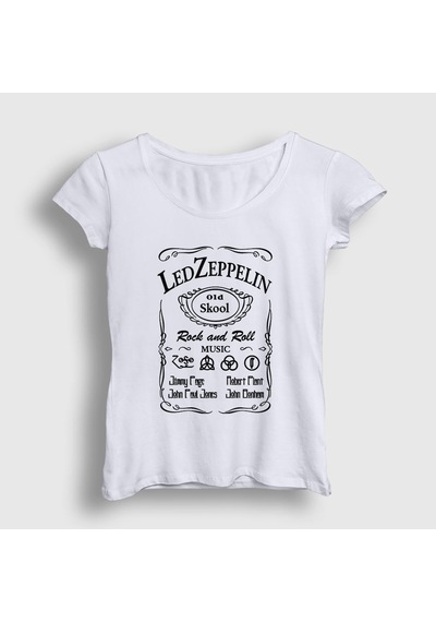 Presmono Kadın Old Led Zeppelin T-shirt Beyaz