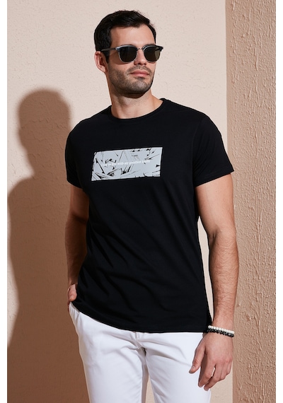Buratti Pamuklu Slim Fit Bisiklet Yaka Baskılı Erkek T Shirt 541Tolive Siyah