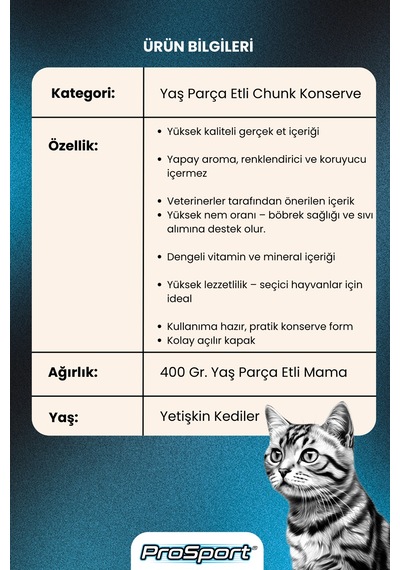 Prosport Chunk Somonlu 6'lı Yetişkin Kedi Konserve Yaş Mama 400 Gr 6
