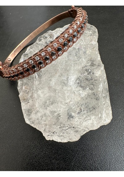 Otantik Oniks Ve Zirkon Taşlı Kilitli Gümüş Bileklik 925 Ayar
