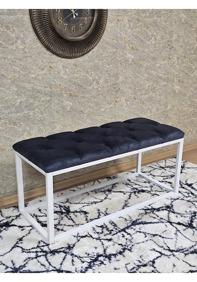Zafir Beyaz Boyalı Diktörtgen 100 Cm X 40 Cm Oturak Puf - Bench - Makyaj Oturağı - Oturak Füme