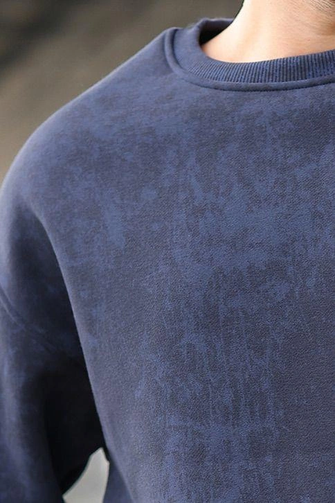 Madmext Lacivert Bisiklet Yaka Batik Desenli Erkek Sweatshirt Pantolon Takım E7344 Lacivert